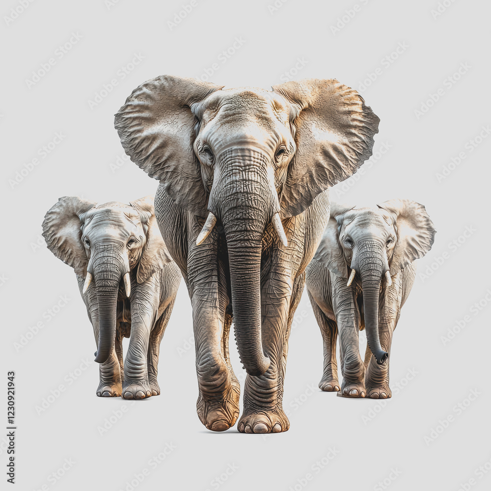 Fototapeta premium Three elephants standing together in a natural habitat showcasing their size and social behavior in a wildlife setting