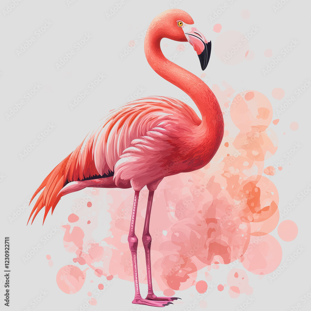 Obraz premium Pink flamingo standing gracefully on a vibrant pink background showcasing its unique color and elegant posture in a minimalist setting