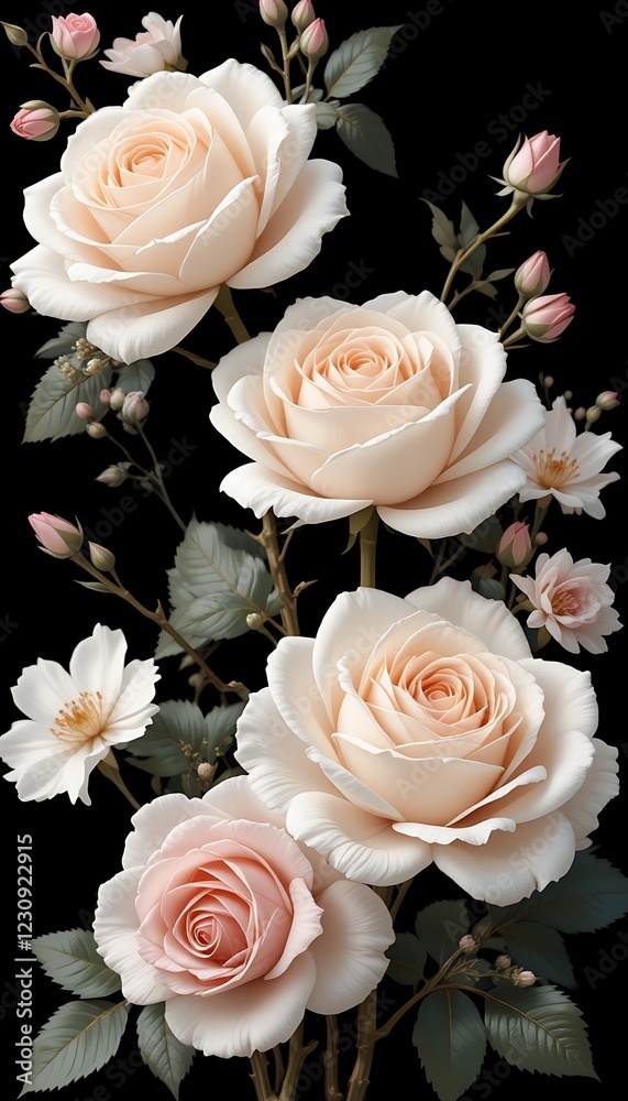 Obraz premium Elegant Cream Roses Bouquet Dark Background