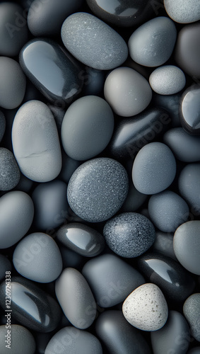 Dark Grey River Rocks, Pebble Texture, Smooth Stones, Natural Background