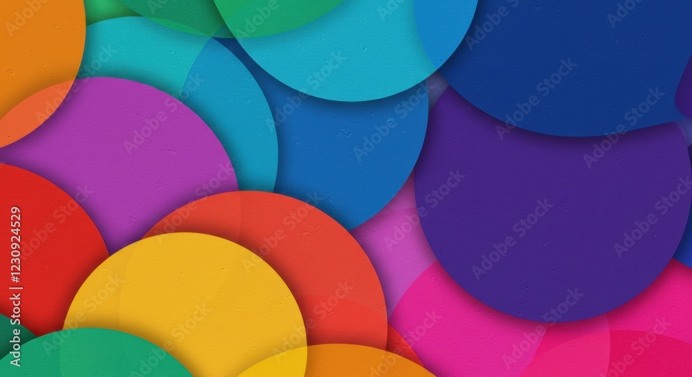 Fototapeta premium Vibrant Overlap: A dynamic visual of colorful, overlapping circles forming an abstract, eye-catching design, perfect for modern aesthetic and background needs.