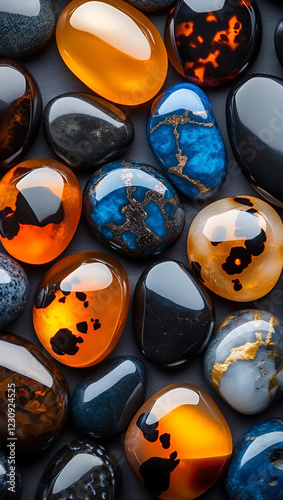 Polished Agate Stones Diverse Colors, Natural Patterns, Smooth Textures