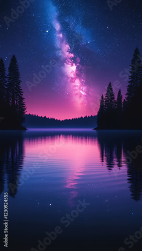 Milky Way Galaxy Night Sky Over Serene Mountain Lake
