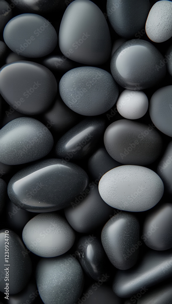 Dark Grey River Rocks, Pebble Texture, Smooth Stones, Natural Background