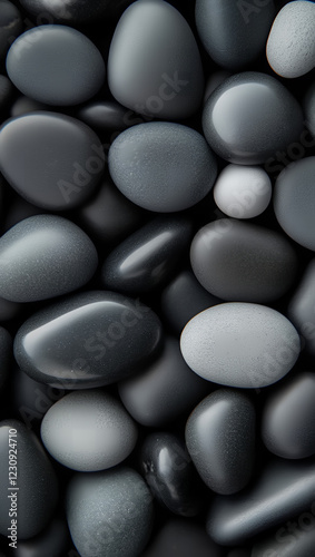 Dark Grey River Rocks, Pebble Texture, Smooth Stones, Natural Background