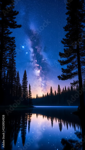 Milky Way Galaxy Night Sky Over Serene Mountain Lake