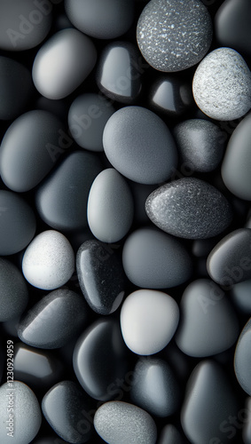 Dark Grey River Rocks, Pebble Texture, Smooth Stones, Natural Background