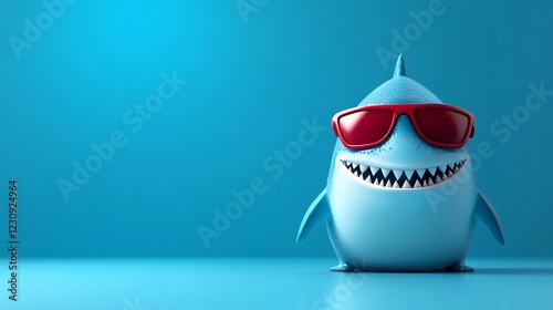 Cartoon shark lifeguard wearing sunglasses, humorous summer vibe, 3D illustration photo