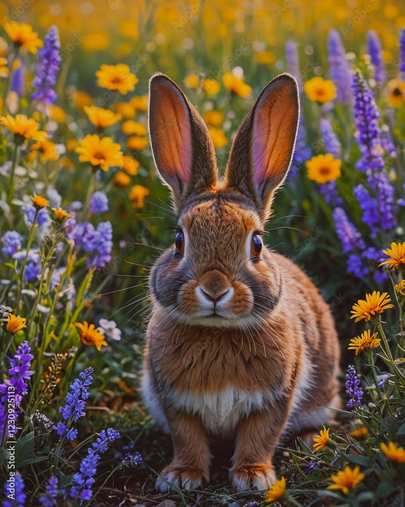 Fototapeta premium Easter Bunny in a Blooming Meadow