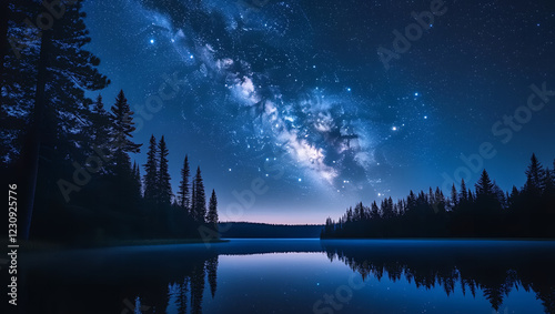 Milky Way Galaxy Night Sky Over Serene Mountain Lake