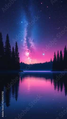 Milky Way Galaxy Night Sky Over Serene Mountain Lake
