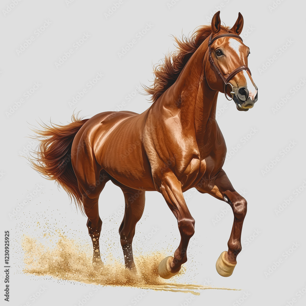 Horse galloping freely across sandy beach landscape with waves and blue sky in the background showcasing nature and animal movement Horse galloping freely across sandy beach landscape with waves and blue sky in the background showcasing nature and animal movement