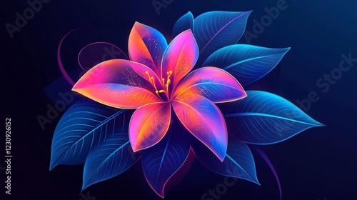 Glowing Neon Light Floral and Foliage Vector Illustration for Creative Designs