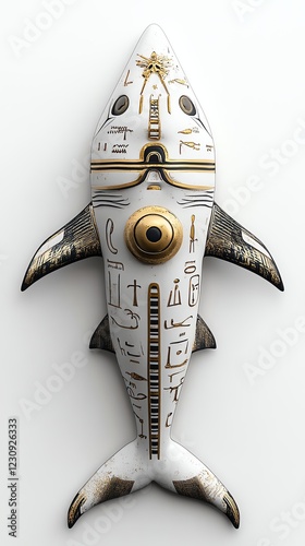 Egyptianstyle shark with golden hieroglyphs on its body, ancient mythology, 3D illustration photo