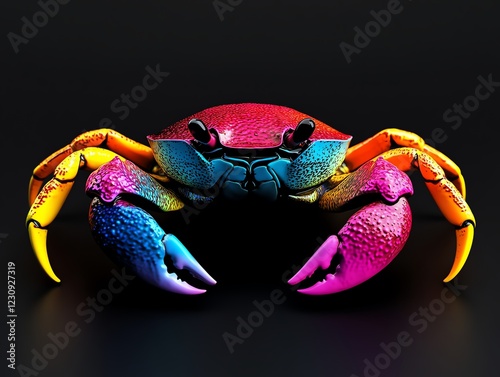 Rainbowcolored crab with glowing shell, surreal fantasy vibe, 3D illustration photo