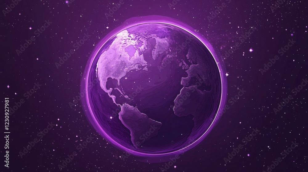 Obraz premium Vibrant Purple World Planet Earth Flat Vector Illustration