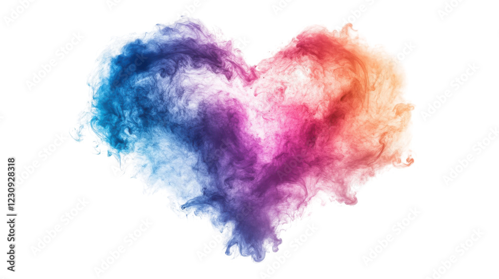 Fototapeta premium Colorful heart shaped smoke cloud forming on transparent background