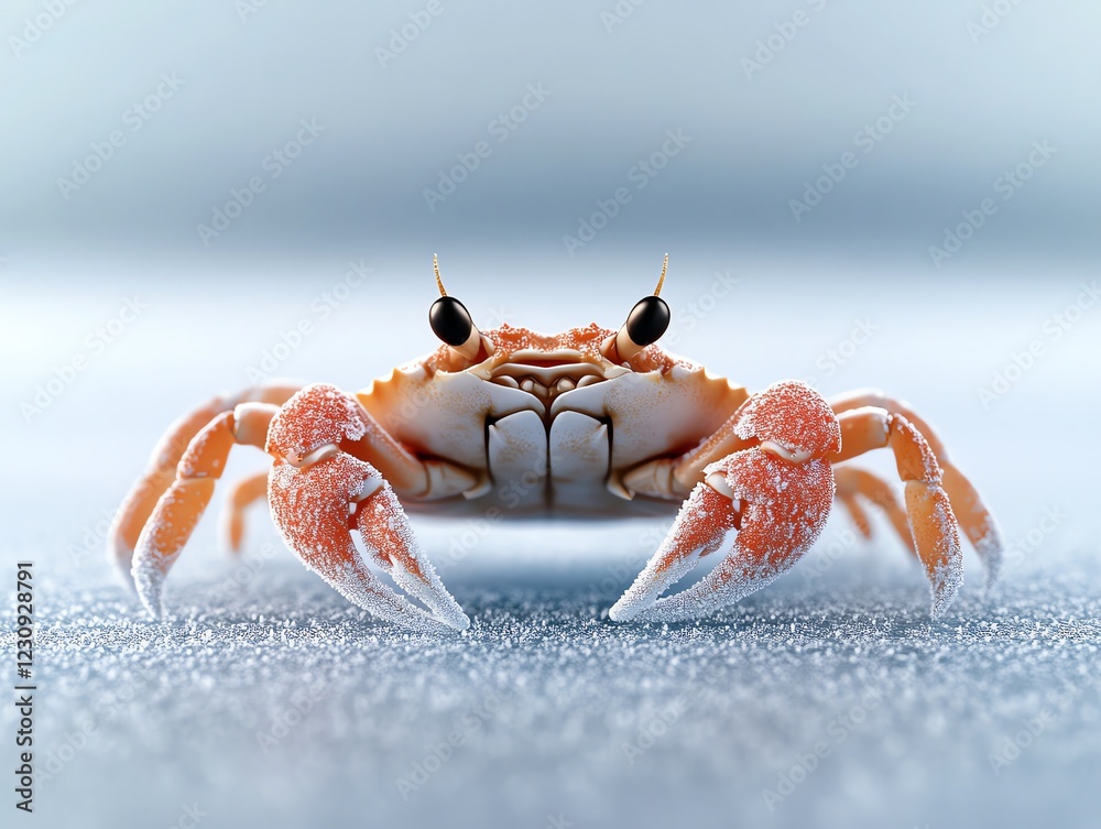 Snow crab on a frozen lake, iciclecovered shell, winter setting, 3D illustration Snow crab on a frozen lake, iciclecovered shell, winter setting, 3D illustration