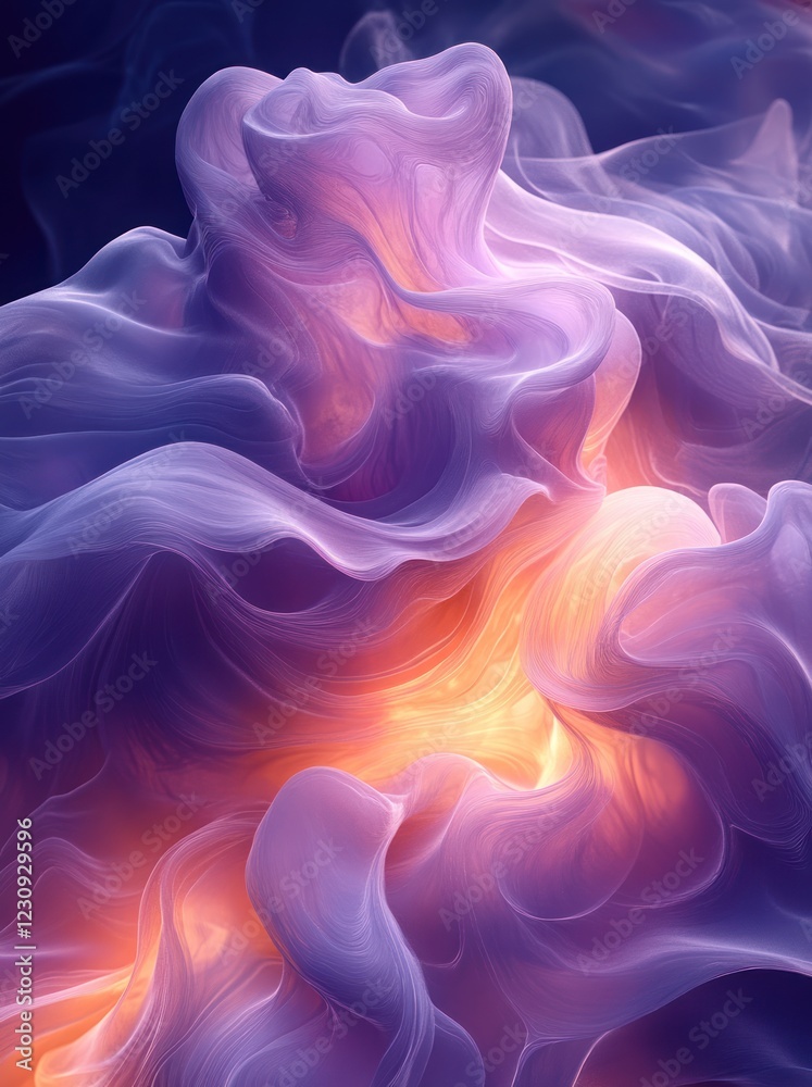 Fototapeta premium Abstract swirling purple and orange light, ethereal glow, cosmic background, design element