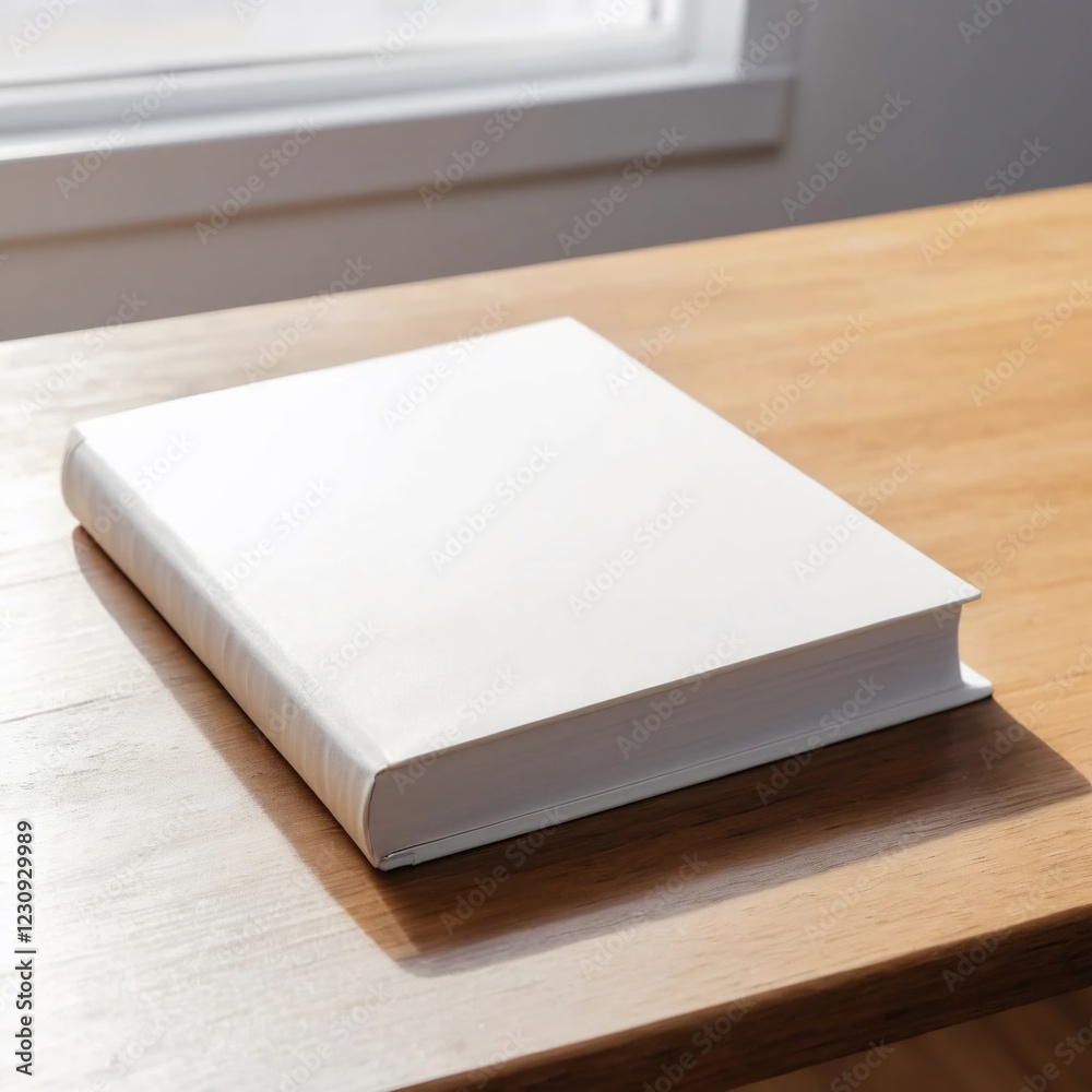 Blank White Book Mockup on Wooden Table Sunlight Studio Shot Hardcover Blank White Book Mockup on Wooden Table Sunlight Studio Shot Hardcover
