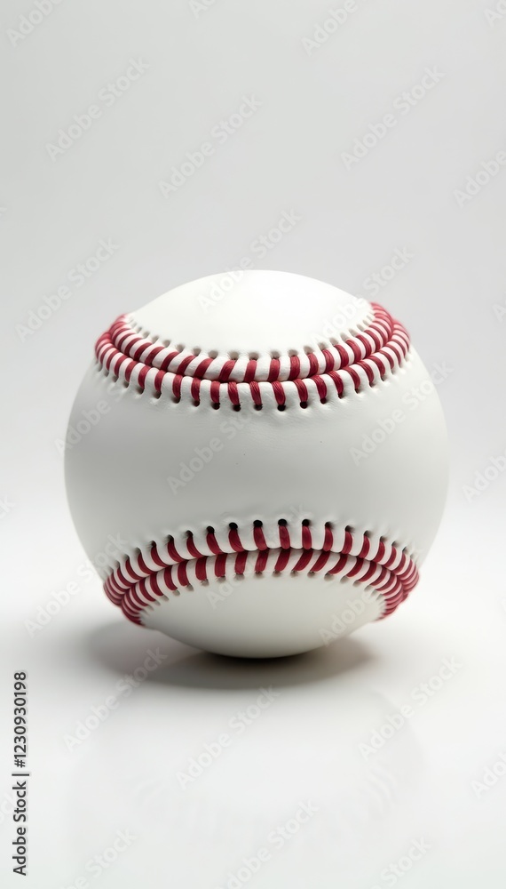 Close-up view of a pristine baseball,white backdrop , sporting goods, vintage Close-up view of a pristine baseball,white backdrop , sporting goods, vintage