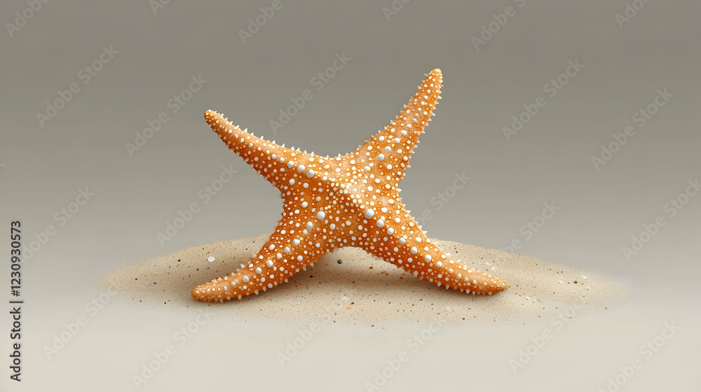 Vibrant Orange Starfish on Soft Sand with Neutral Background for Coastal and Marine Themes Vibrant Orange Starfish on Soft Sand with Neutral Background for Coastal and Marine Themes