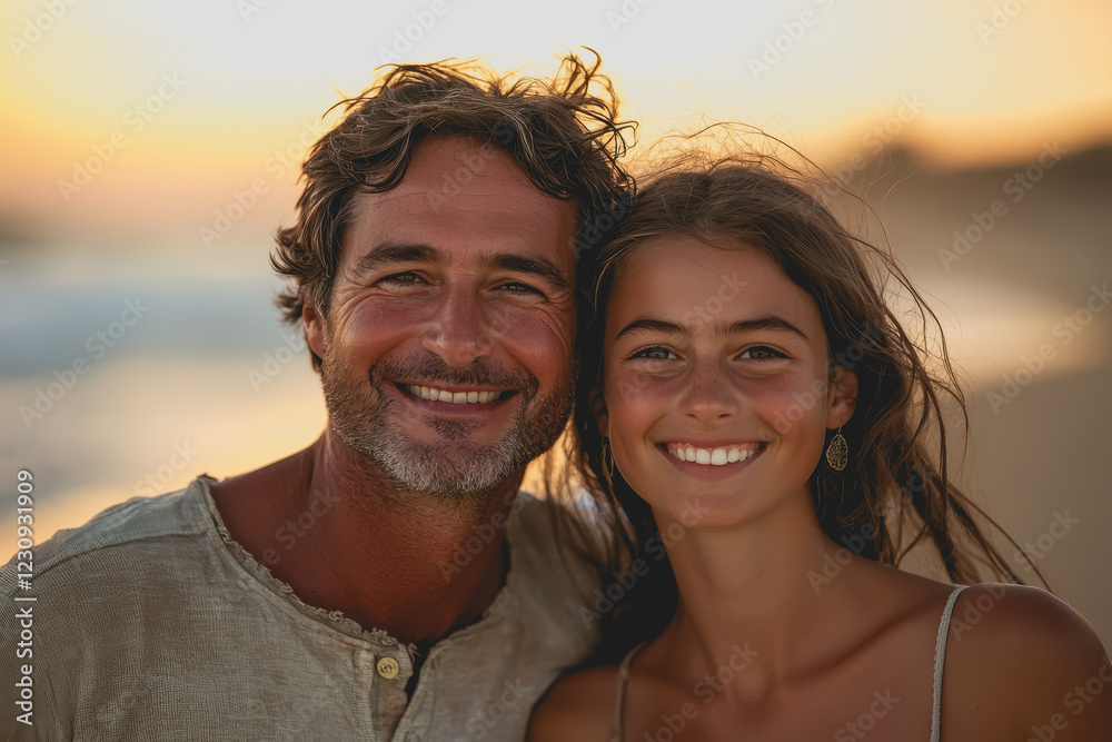 Man and woman smiling and posing together for the camera in a cheerful and friendly manner during a sunny day outdoors Man and woman smiling and posing together for the camera in a cheerful and friendly manner during a sunny day outdoors
