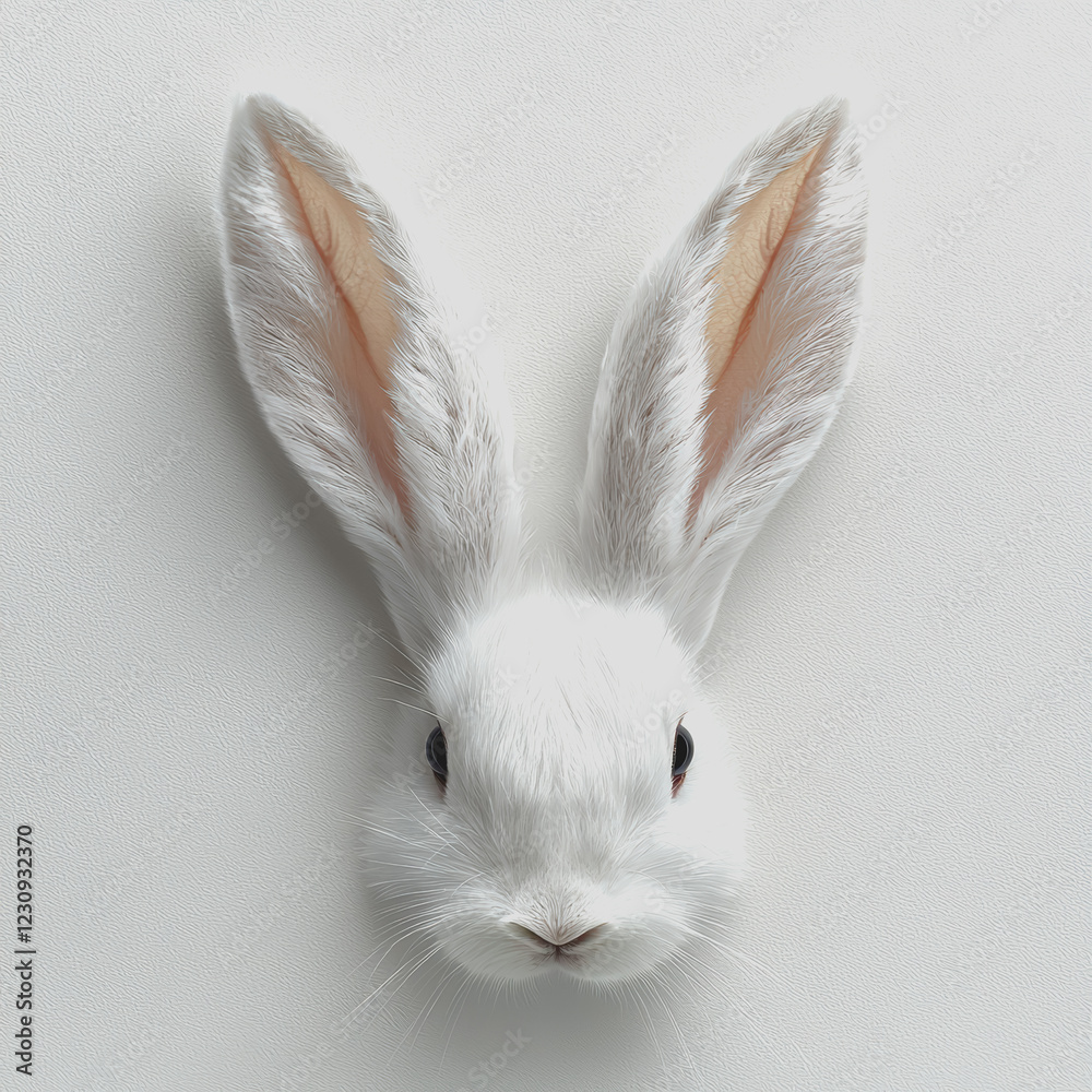 Obraz premium White rabbit head mounted on a white wall creating a minimalist and modern decor piece for interior design enthusiasts and animal lovers