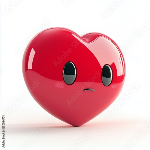 3D comic Red heart icon, crying tears, sad mood, isolated on white background - generative ai
