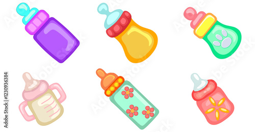 Set of Baby Bottles vector.