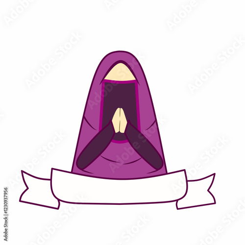 Muslim woman vector illustration with niqab on Ramadan and Eid al-Fitr theme. Muslimah vector design with isolated background 