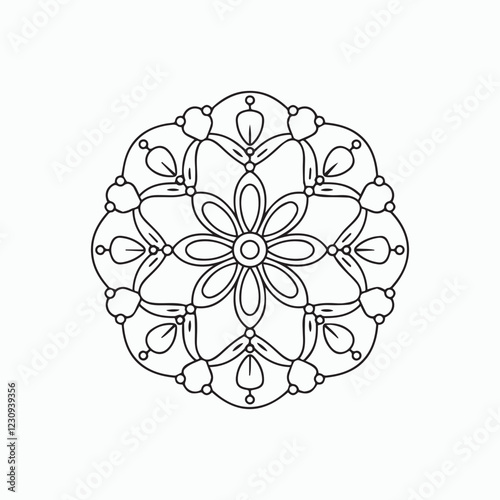 abstract floral ornament, mandala coloring page, vector mandala line art photo