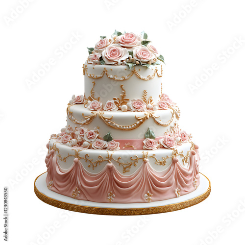 Elegant Quincea�era Cake with Pink Roses Isolated on Transparent Background photo