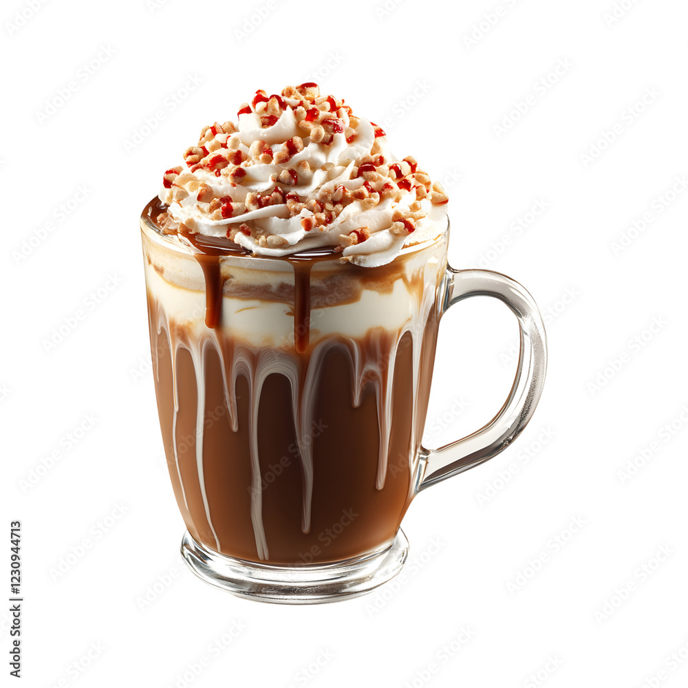 Peppermint Mocha Caramel Hot Chocolate with Whipped Cream Isolated on Transparent Background Peppermint Mocha Caramel Hot Chocolate with Whipped Cream Isolated on Transparent Background
