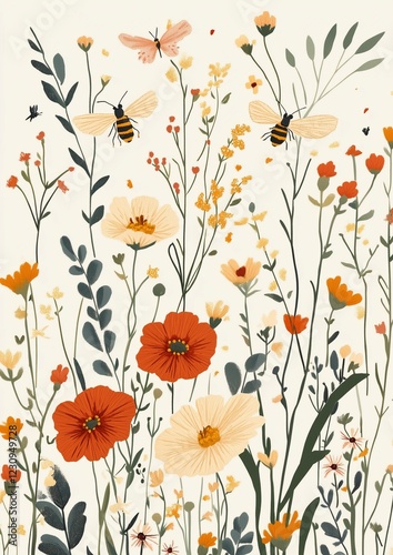 Wallpaper Mural Bees and Butterflies Flying over Blooming Wildflowers Torontodigital.ca