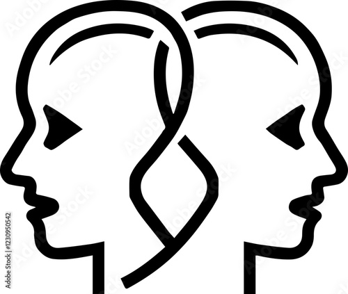 Black and White Vector Illustration of Two Faces Representing Dual Personalities