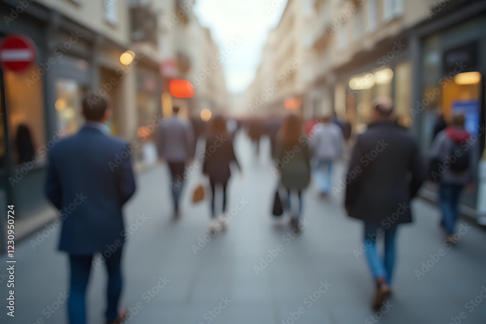Blurred background. Blurred people walking through a city street. Blurred background. Blurred people walking through a city street.