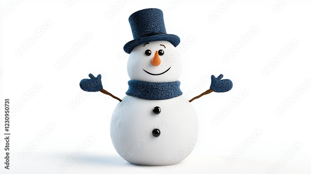 Joyful Snowman In Blue Hat And Scarf Winter Holiday Illustration Joyful Snowman In Blue Hat And Scarf Winter Holiday Illustration