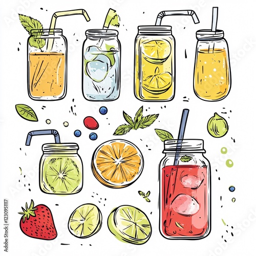 Refreshing Detox Water Illustration in Trendy Style for Healthy Food Concepts