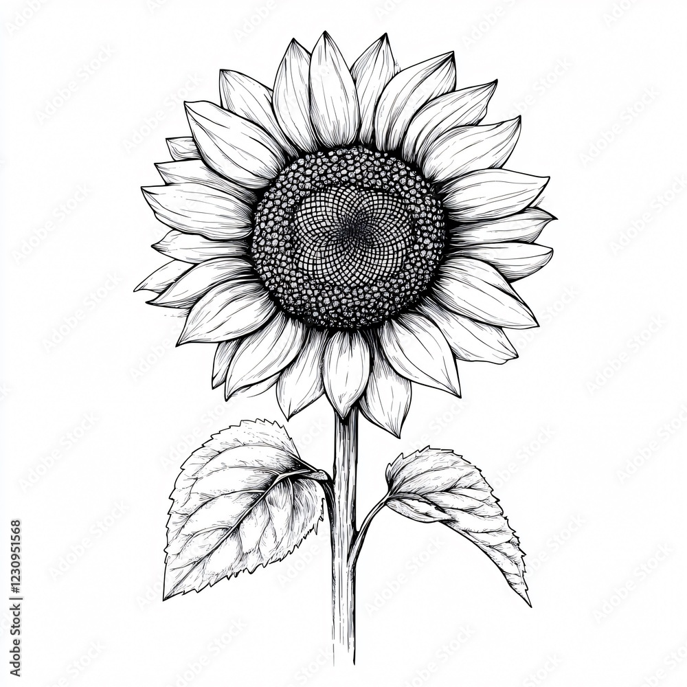 Fototapeta premium Professional Hand-Drawn Closed Sunflower Sketch for Creative Projects