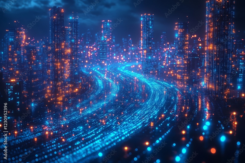 Fototapeta premium Digital Cityscape with Futuristic Skyscrapers, AI - Symbolizing Urban Development