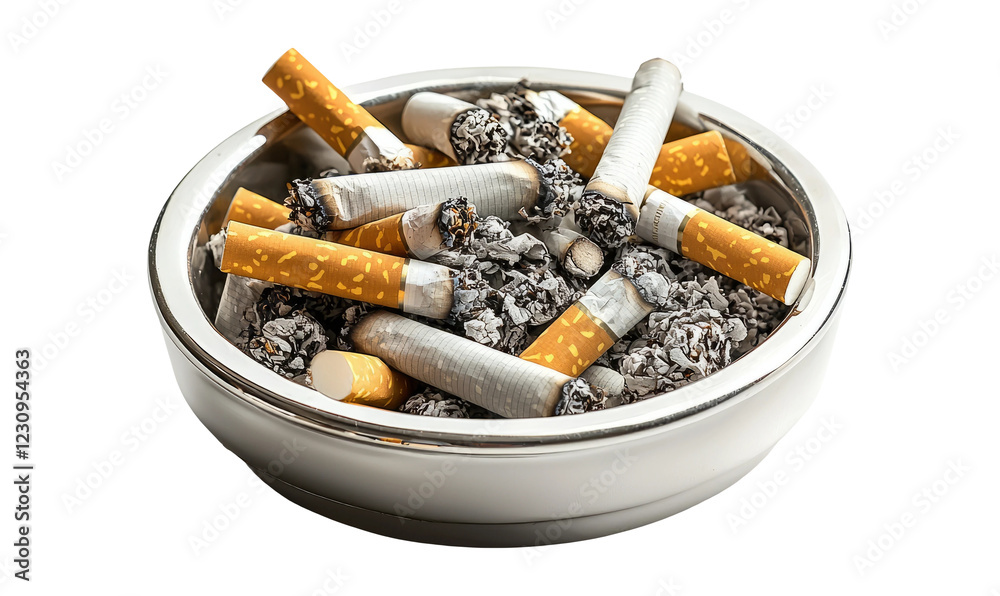 Ashtray Filled with Used Cigarettes on Transparent Background Ashtray Filled with Used Cigarettes on Transparent Background