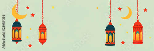 Ramadan Lantern with Crescent Moon and Dates Ramadan Serenity, Minimalist Mosque, Lanterns, and Stars Illustration for Background