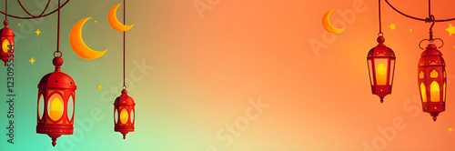 Ramadan Lantern with Crescent Moon and Dates Ramadan Serenity, Minimalist Mosque, Lanterns, and Stars Illustration for Background