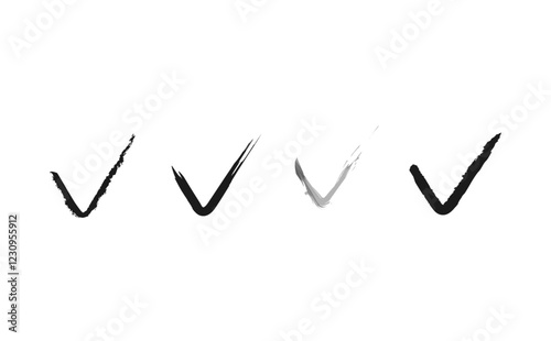 黒で手書き風に書いた、4種類のチェックマーク（ベクター素材）