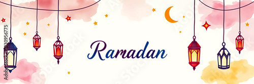 Ramadan Lantern with Crescent Moon and Dates Ramadan Serenity, Minimalist Mosque, Lanterns, and Stars Illustration for Background