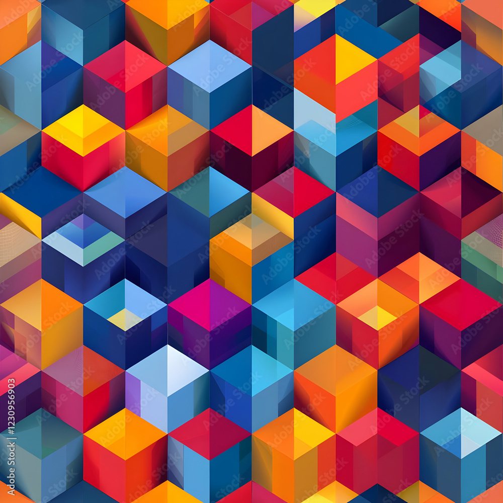 Obraz premium A vibrant abstract pattern of colorful 3D cubes creating a dynamic visual effect.