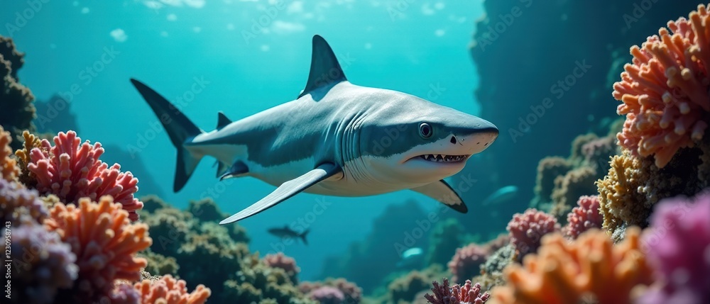 Fototapeta premium Underwater Shark in a Jacket - AI Art