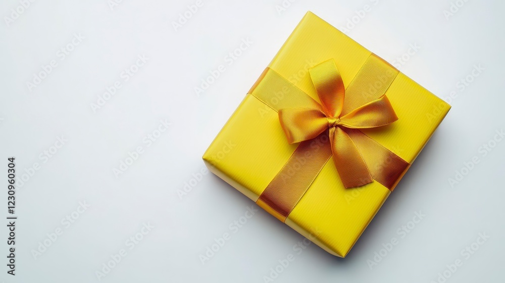 Bright Yellow Gift Box with Bow on White Background for Celebrations Bright Yellow Gift Box with Bow on White Background for Celebrations