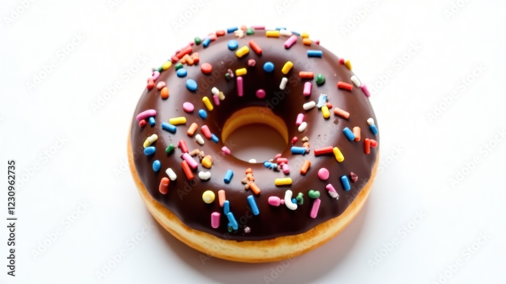 Colorful Sprinkled Chocolate Donut Top View Colorful Sprinkled Chocolate Donut Top View
